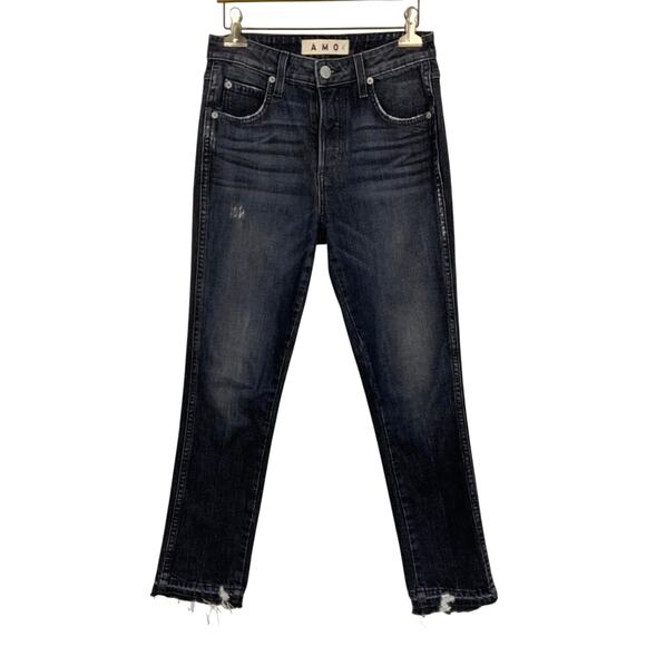 AMO Babe Slim Straight Button Fly Raw Hem Jeans Rascal Washed Black Women's 26 - Picture 1 of 4